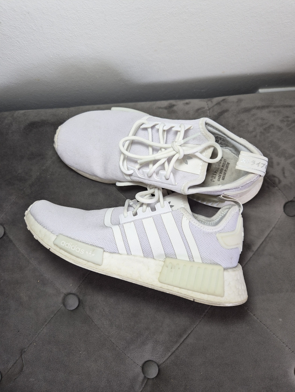 adidas White Knit NMD R1 Lightweight Sneakers Womens8.5 Mens 7.5